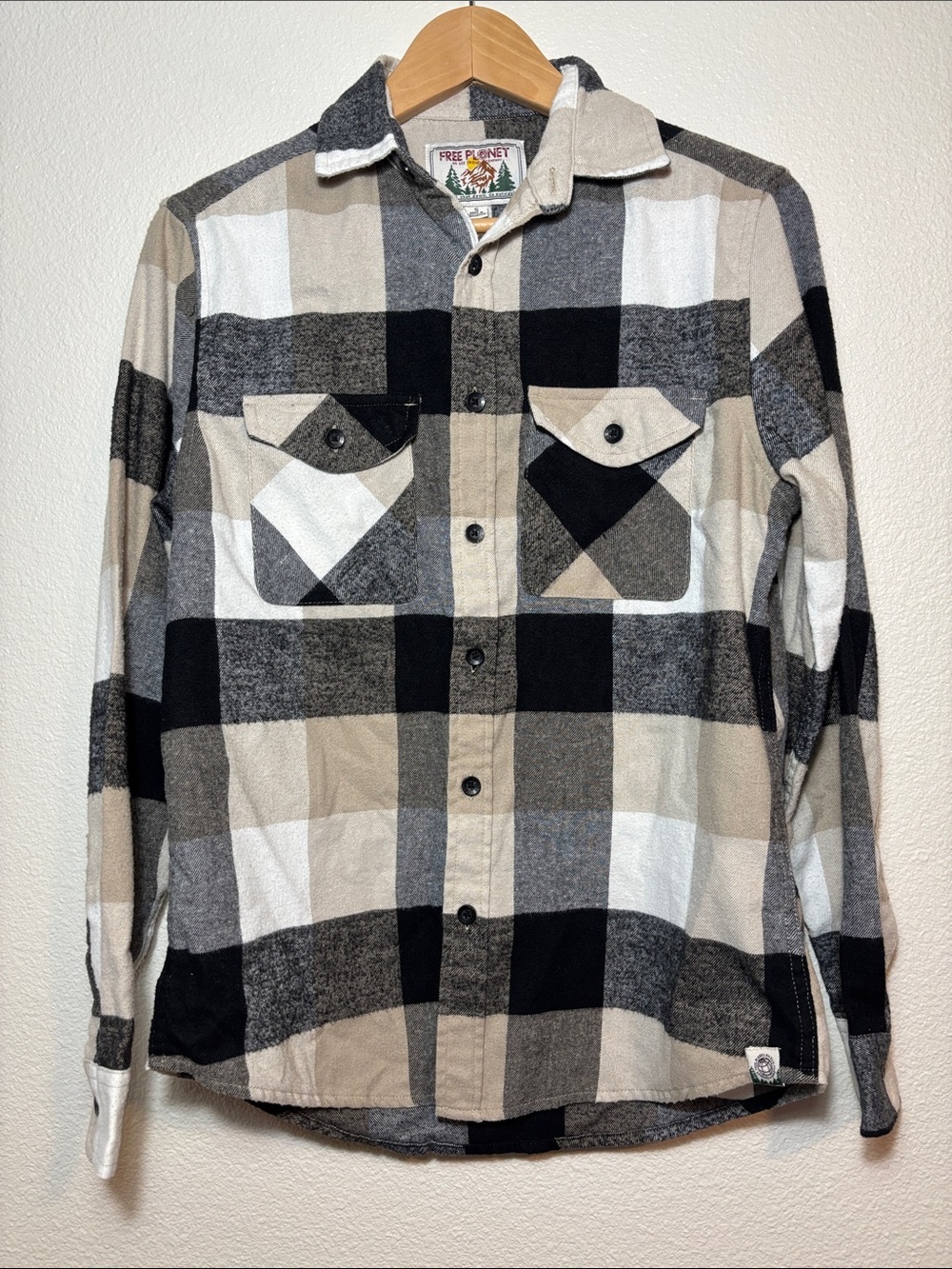Free Planet 100% Cotton Gray White Black Buffalo Check Flannel Size Small Cozy